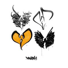 some black and yellow designs on a white background, with the word love written in it