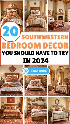 a collage of pictures with the words 20 southwestern bedroom decor you should have to try in