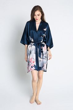 Feel and look beautiful in this botan kimono available at KIM + ONO! This long silk kimono dressing gown has a French seam finish and side slits at the hem. Elegant Belted Kimono, Elegant Belted Summer Robe, Elegant Belted Kimono For Summer, Elegant Spring Belted Kimono, Long Silk Kimono, Short Kimono Robe, Robe Silk, Kimono Dressing Gown, Silk Kimono Robe