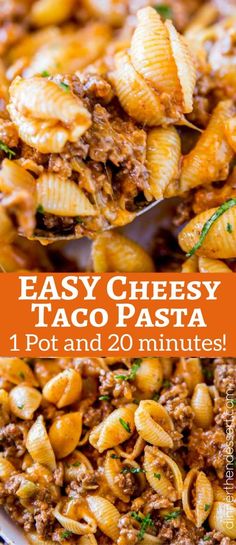 easy cheesy taco pasta recipe with text overlay