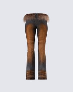 Lure them into the jungle with these brown denim fur jeans 🤎 With a chic and trendy look, these stretch denim pants are complete with a vintage wash and comes with a detachable brown faux fur belt 👀 Tv Library, Fur Pants, Fur Belt, Brown Denim, Stretch Denim Pants, Simple Fits, Cargo Pant, Clean Girl, Denim Pants