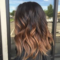 Bold Brown-to-Caramel Ombre Lob Brunette Ombre, Chocolate Brown Hair Color, Brown Ombre Hair, Chocolate Hair, Chocolate Brown Hair, Ombré Hair, Brown Balayage, Trendy Hair Color, Brown Blonde Hair