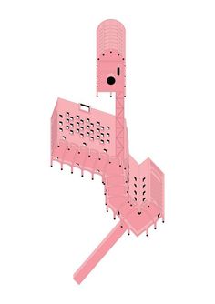 an illustration of a pink structure that looks like it is in the shape of a bird