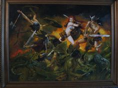 an image of a painting that looks like it is in the middle of battle with other people