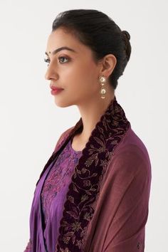 Shop for Rhua India Purple Kurta Nida Embroidered Anarkali Set for Women Online at Aza Fashions Chanderi Dupatta, Silk Anarkali, Zardozi Embroidery, Embroidered Anarkali, Embroidered Border, Purple Silk, Silk Dupatta, Sheer Sleeves, Embroidered Silk