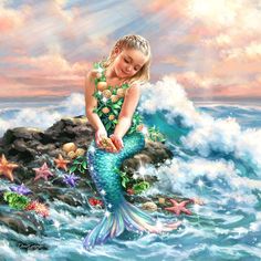 Pizazz Print with Genuine Swarovski Crystals (Mermaid Princess) Mermaid Pictures Art, 3d Bookmarks, Sea Cross Stitch, Dona Gelsinger, Mermaid Kids, Mermaid Pictures, Fairy Dragon, Book And Frame, Earth Design