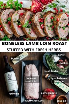 the ingredients for boneless lamb loin roast with fresh herbs