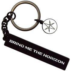 a black keychain with the words bring me the horizon on it and a pentagram