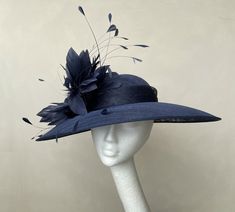 Navy Blue Hats, Navy Blue Hat, Special Occasion Hats, Derby Fashion, Victorian Hats, Occasion Outfit, Ascot Hats, Church Hat, Brimmed Hat