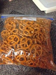 a bag of pretzels sitting on top of a counter