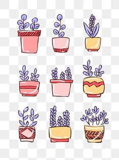 cartoon hand drawn potted plants on transparent background png and psd for free