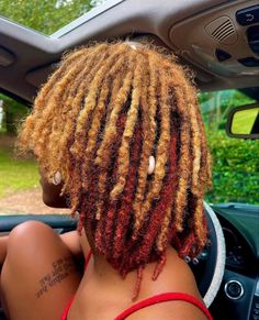 Copper Blonde Locs, Peek A Boo Red Hair, Hair Color On Locs, Rose Gold Locs, Color On Locs, Coloring Locs, Two Tone Locs, Copper Hairstyles, Ginger Dreadlocks