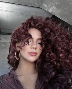 Long Curly Hair Color Ideas Brunettes, Red Wine Curly Hair, Cherry Brown Curly Hair, Plum Curly Hair, Dark Ginger Curly Hair, Wine Red Curly Hair, Hair Dye Curly Hair, Burgundy Curly Hair, Curly Hair Inspo