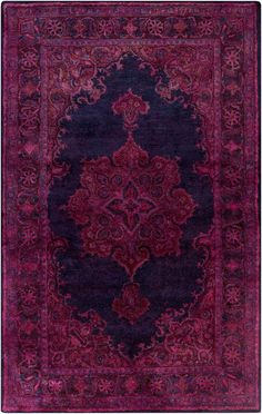 a purple rug with an intricate design on the center and bottom, is shown in full color