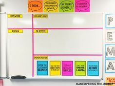 a bulletin board with colorful sticky notes attached to it