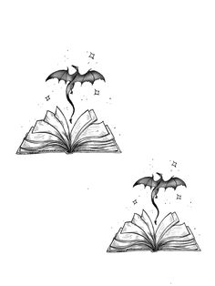 an open book with bats flying out of it