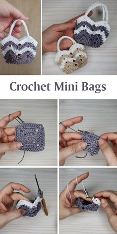 the crochet mini bags are made with yarn