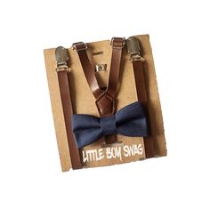 Coffee brown leather suspenders with a navy bow tie perfect look for ring bearers, birthday boys.  Dress your little man up and be in the height of fashion. Perfect for birthdays, cake smash, family photos or any reason to dress up and look great!   The Suspenders (Newborn to teen sizes):  Have 3 clips that are 3-4" wide and fit snugly on the child's pants.  They feature adjustable sliders to adjust the length of the suspenders. Fits newborn to 11-12 years old. The Bow Tie (Newborn to Adult size Rustic Wedding Outfit, Flower Girl Inspiration, Navy Blue Bow Tie, Kids Wedding Outfits, Navy Bow Tie, Baby Suspenders, Flower Girl Outfit, Monday Coffee, Suspenders Wedding