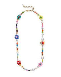 Anni lu mexi flower necklace    - crafted in brass with 18-karat gold plating + e coating  - detailed in glass beads & cultured freshwater pearls  - necklace adjusts from 42 - 46 cm  - finished with a lobster clasp and a cultured freshwater rice pearl  - every necklace is unique and the color may vary slightly on each piece. Bead Diy, Pearls Necklace, Necklace Craft, Flower Beads, Jewelry Design Necklace, Freshwater Cultured Pearls, Freshwater Pearl Necklaces, Beaded Necklaces, Flower Necklace