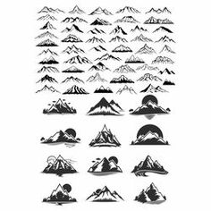 mountain silhouettes are shown in black and white