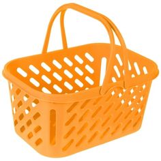 an orange plastic basket on a white background