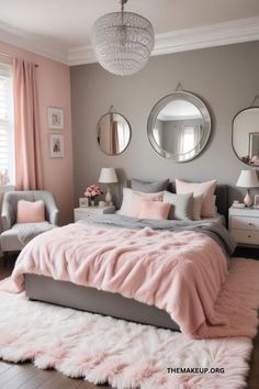 Pink Bedroom Aesthetic Ideas for a Dreamy Space 🌸 Pink Grey Rose Gold Bedroom, Minimalist Bedroom Pink And Grey, Dusty Pink And Grey Bedroom, Bedroom With Blush Accents, Rose Pink Bedroom Ideas, Grey And Blush Bedroom, Bedroom Ideas Pink And Grey, Mauve Bedroom Ideas, Grey Pink Bedroom