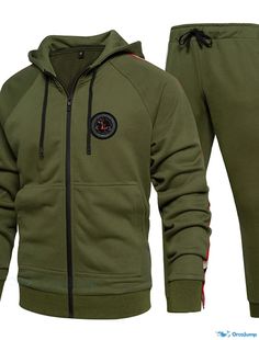 OrcaJump - Mens Two-Piece Solid-Color Hoodie Set - Green, Light Grey, Dark Grey, Black - Sports & Outdoor Daily Wear Green Casual Tracksuit For Gym, Green Drawstring Hood Sweats For Sports, Green Casual Tracksuit For The Gym, Casual Green Tracksuit For The Gym, Casual Hooded Tracksuit For Outdoor Activities, Green Sportswear Tracksuit For Leisure, Sporty Green Hoodie For Leisure, Green Leisure Tracksuit, Casual Winter Tracksuit For Outdoor Activities