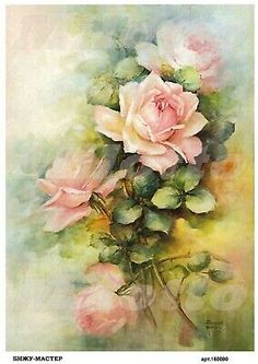 a painting of pink roses in a vase