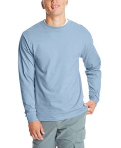 in stock Basic Blue Tops For Fall, Basic Blue Long Sleeve T-shirt, Blue Long Sleeve Basic T-shirt, Blue Crew Neck T-shirt For Fall, Blue Relaxed Fit T-shirt For Fall, Casual Blue T-shirt For Fall, Blue Casual T-shirt For Fall, Blue Long Sleeve Cotton T-shirt, Blue Cotton Long Sleeve T-shirt