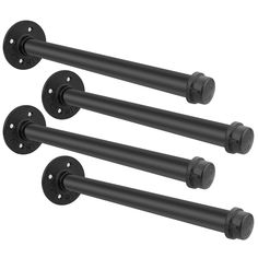 three black metal curtain rods on a white background