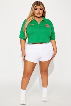 Available In Green. Collar Neckline Short Sleeve Front And Back Screen Stretch Disclaimer: Due To The Printing Process A Difference In Saturation May Occur. Each Garment Is Unique. 95% Cotton 5% Spandex Imported | Made In Mexico Polo Tee Shirt in Green size XL by Fashion Nova Collared Athleisure Tops With Relaxed Fit, Relaxed Fit Collared Tops In Athleisure Style, Relaxed Fit Collared Tops For Athleisure, Athleisure Relaxed Fit Collared Tops, Casual Collared Sports Top, Casual Collared Top For Sports, Green Collared Sporty Tops, Fitted Collared Athleisure Tops, Sporty Collared Green Tops