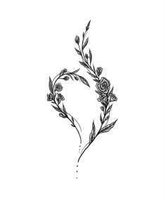 a black and white drawing of some flowers on a white background with the word love written below it