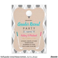 a golf themed birthday party with the words,'gender reveal party'on it