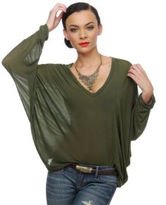 cute casual Chic Drapey Tops For Fall, Casual Drapey Top With Batwing Sleeves, Casual Drapey Tops For Layering, Chic Long Sleeve Drapey Tops, Chic Slouchy Tops For Spring, Tops Online Shopping, Olive Green Top, Cute Blouses, Tops Online