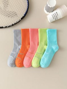 5 Pairs Women's Sports Massage Bottom Running Mid-Calf Socks, Summer Thin Breathable Basketball Quick-Drying Short Socks, Moisture Wicking And Odor Resistant Multicolor    Knitted Fabric Plain    Women Socks & Hosiery, size features are:Bust: ,Length: ,Sleeve Length: Sports Socks Women, Sweat Women, Sports Massage, Women Socks, Women's Sports, Calf Socks, Athletic Socks, Short Socks, Sport Socks