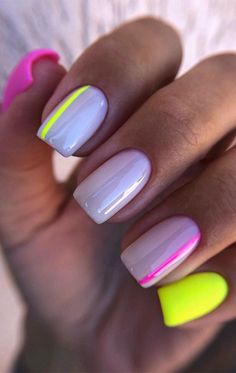 Bright Gel Nails Ideas, Short Neon Nails, Summer Gel Nails, Square Nail Designs, Short Square Nails, Purple Nail, Pretty Nail Designs