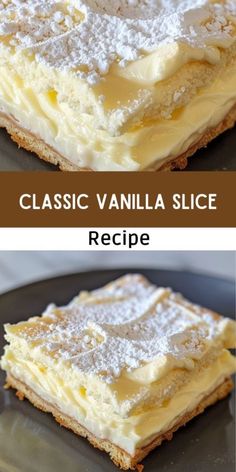 Classic Vanilla Slice Classic Vanilla Slice, Vanilla Custard Cream Squares Recipe, Vanilla Pudding Mix Desserts, Cinnamon Vanilla Custard Pie, Australian Vanilla Slice Recipe, Jameson Cake, Custard Slice Recipe, Swedish Desserts, Vanilla Slice Recipe