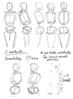 how to draw the torso and head from different angles, with instructions for each body