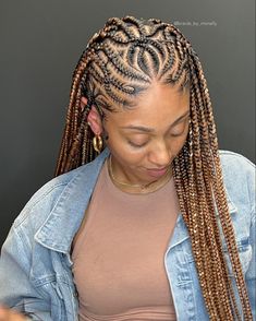 Custom color blend and freestyle parts with tribal braids Treading Hairstyle Braids, Triable Knotless Braids, Two Layer Cornrows Braids, Conrows Lines And Braids 2023, Freestyle Tribals With Knotless Braids, Straight Back Braids Cornrows Hairstyles With Designs, Conrows Lines And Braids With Beads, Trible Braids Freestyle, Straight Up Braids African