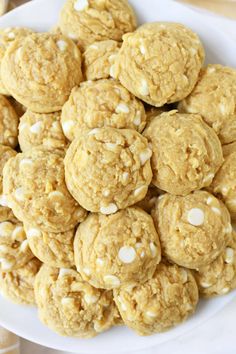 a white plate filled with cookies on top of a table