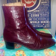 Mens Burgundy Pre-Owned Boots Mauri Product Lizard Skin Burgundy Snip Toe Boots For Formal Occasions, Formal Winter Boots With Red Sole, Burgundy Round Toe Formal Boots, Formal Burgundy Boots With Round Toe, Lizard Skin, Men's Shoes, Shoe Boots, Man Shop, Skin