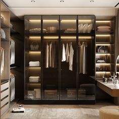 a walk in closet filled with lots of clothes