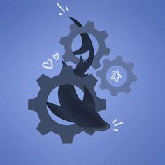 an image of two gears with hearts and arrows coming out of them on a blue background