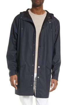 This lightweight, waterproof jacket with a longline silhouette keeps minimalism at the forefront as it keeps you dry. Concealed back vents and underarm eyelets bring comfort and breathability to the design that closes with a row of shiny snaps. 36" length (size Medium) Unlined 100% polyester Machine wash, dry flat Imported Modern Waterproof Raincoat For Spring, Classic Long Sleeve Raincoat For Outdoor, Modern Long Sleeve Raincoat For Spring, Casual Long Waterproof Raincoat, Modern Long Sleeve Raincoat For Outdoor, Modern Long Sleeve Raincoat With Pockets, Longline Jacket, Patagonia Better Sweater, Twill Shirt