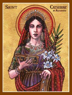 an image of the virgin mary with flowers in her hand and text that reads saint catherine of all nations