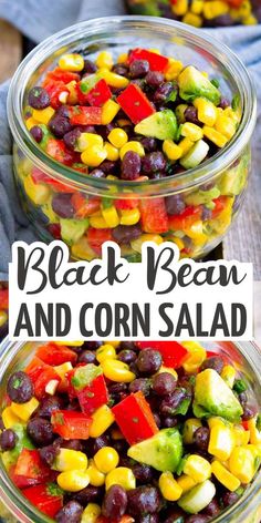 black bean and corn salad in two glass bowls