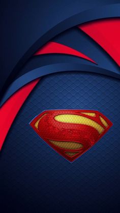 the superman logo is shown in red and blue with wavy lines on it's sides