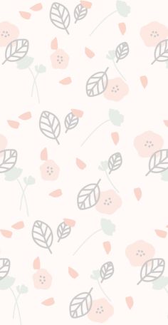 an abstract floral wallpaper with leaves and flowers in pastel pink, grey, and white