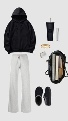 Comfy Outfits Aesthetic, First Day School Outfits, Cute And Comfy Outfits, Black Sweatpants Outfit, Clean Outfit, Black Outfit Ideas, At Home Outfits, First Day School