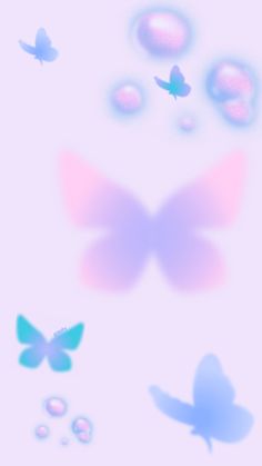 some butterflies are flying around in the air with shadows on them and one is pink